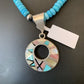 Blue Turquoise & Mother of Pearl Inlay Pendant | Sterling Silver Necklace | Navajo | 8904