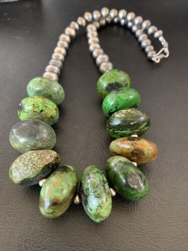 Navajo Chunky Graduated Green Turquoise Necklace | Sterling Silver | Authentic Native American | 18" | 11767