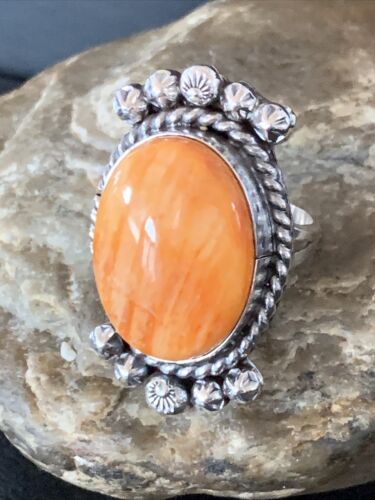 Native American Orange Spiny Oyster Navajo Ring | Sterling Silver | Sz 9 | 13281