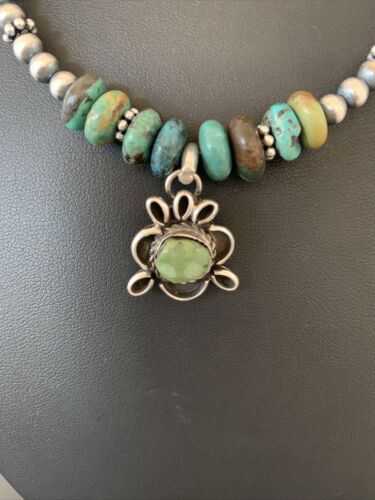 Men's Spiderweb Turquoise Pendant | Navajo Pearls Sterling Silver Necklace | Authentic Native American Handmade | 1017