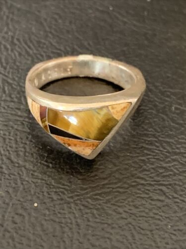 Navajo Black Onyx Coffee Tigers Eye Inlay Ring | Sterling Silver | Sz 6 | Authentic Native American Handmade | 10795