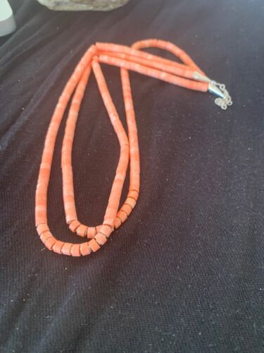 Navajo Pink Stabilized Coral Heishi Bead Necklace | 2 Strand | Sterling Silver | Authentic Native American Handmade | 4701