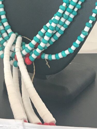 Men's Pueblo Santo Domingo 5-Strand Turquoise Coral Necklace | Sterling Silver | Native American Handmade | 8450