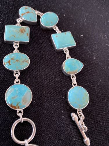 Native American Navajo Blue Turquoise Link Bracelet | Sterling Silver | 9" | 00666