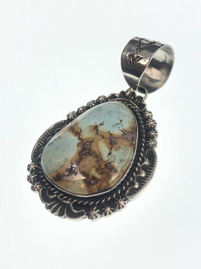 Navajo Royston Turquoise Pendant Necklace | Sterling Silver | Authentic Native American Handmade | 11295