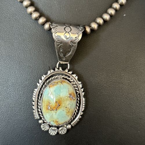 Navajo Golden Hills Turquoise Pendant Necklace | Sterling Silver | Authentic Native American Handmade | 14349