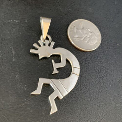Navajo Kokopelli Pendant | Stamped Sterling Silver | 2.25" | Authentic Native American Handmade | 13682 - Masha USA