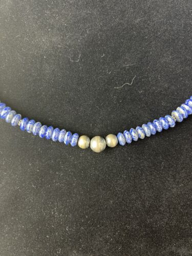 Native American Men's Lapis Lazuli Strand Necklace | Sterling Silver | 18" | 1757