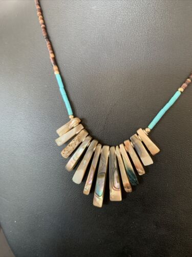 Navajo Blue Turquoise Pava Shell Heishi Necklace | Sterling Silver | Authentic Native American Handmade | 20" | 1689