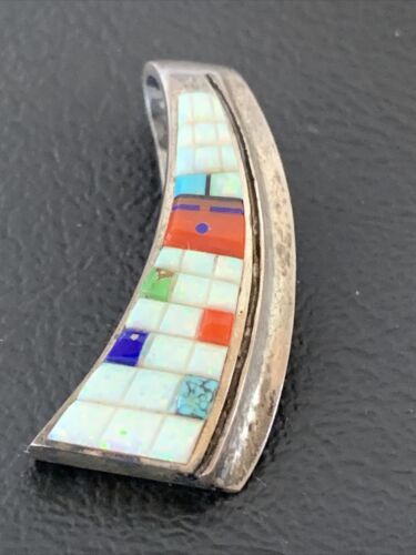 Navajo White Opal Coral Corn Inlay Pendant | Sterling Silver | Authentic Native American Handmade | 1172