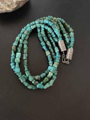 Navajo Green Turquoise Bone Bead Necklace | 3 Strand | Sterling Silver | 01992
