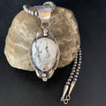 White Buffalo Turquoise Pendant Necklace | Sterling Silver | Navajo | Authentic Native American Handmade | 13991