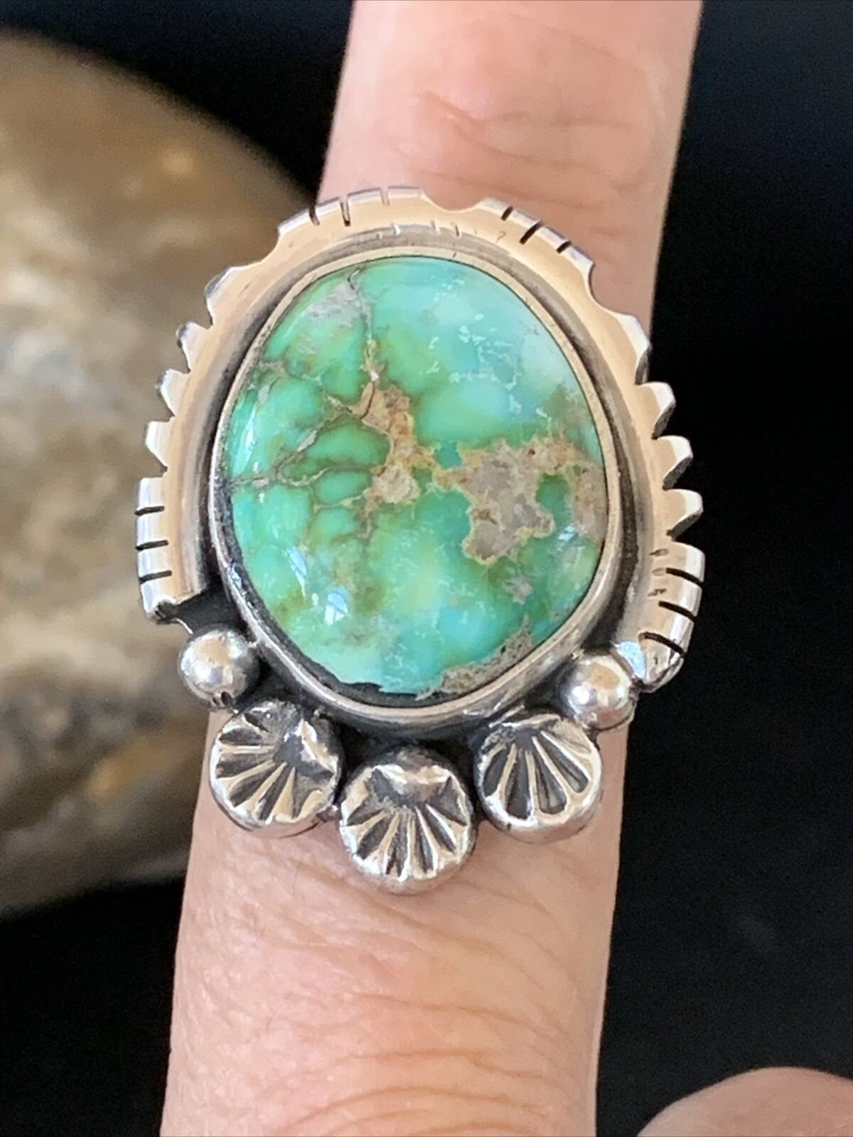 Navajo Green Sonoran Turquoise Ring | Sterling Silver | Sz 9 | Authentic Native American Handmade | 10418
