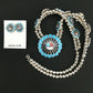 Zuni Sun Face Turquoise Inlay Sterling Silver Squash Blossom Necklace Set | Native American Handmade | 1308