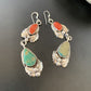 Navajo Green Royston Turquoise Red Coral Dangle Earrings | Sterling Silver | Authentic Native American Handmade | 2058