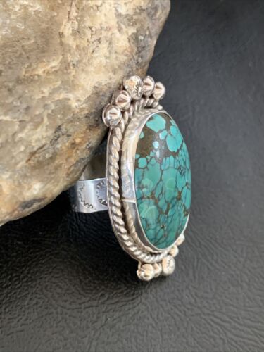 Navajo Blue Spiderweb Turquoise Ring | Sterling Silver | Sz 8 | Authentic Native American Handmade | 13384