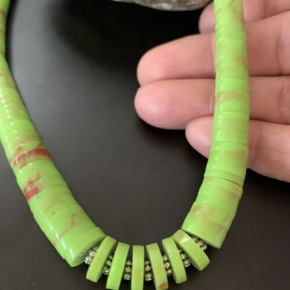 Navajo Green Gaspeite Shell Necklace | Sterling Silver | Authentic Native American | 22" | 11466