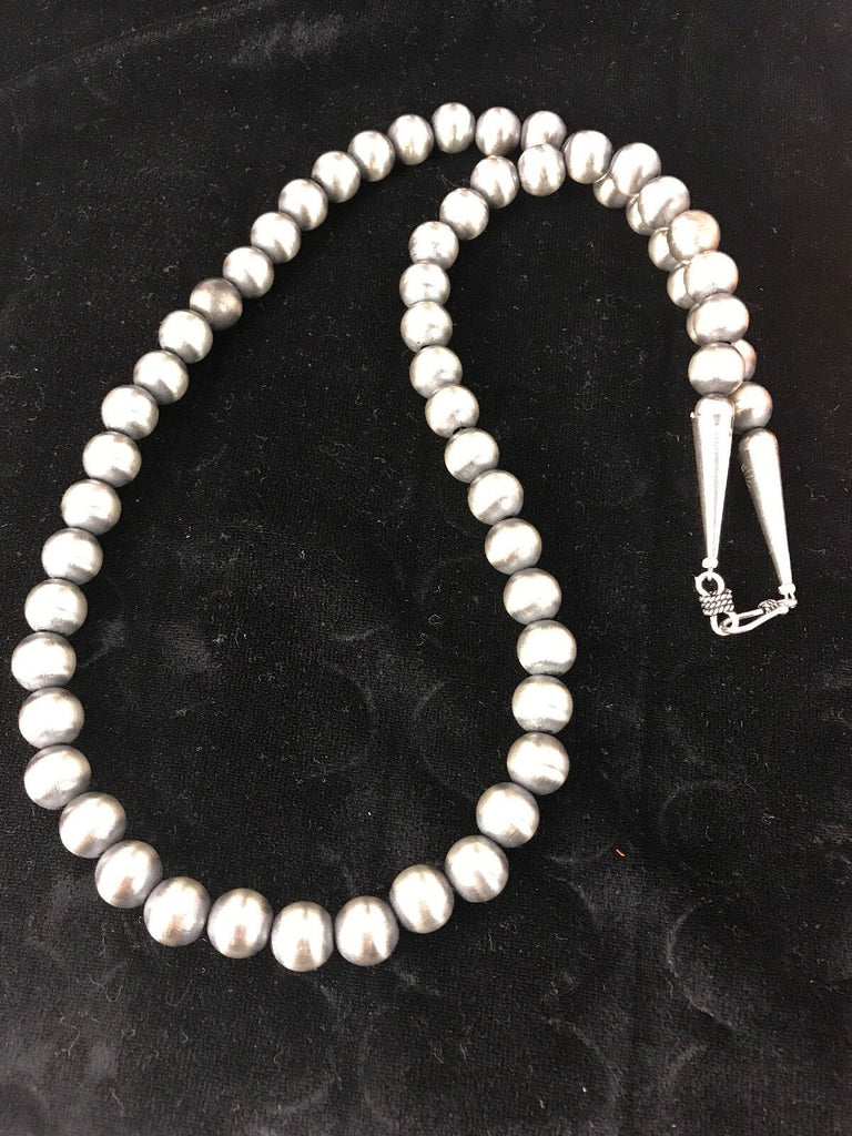 Native American Navajo Pearls 10 mm Sterling Silver Bead Necklace 30” Sale