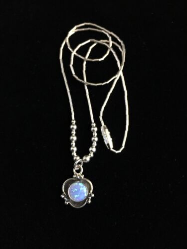 Children's Girls Heishi Beads Sterling Necklace | 15" | Opal Pendant | Navajo Jewelry | 10117