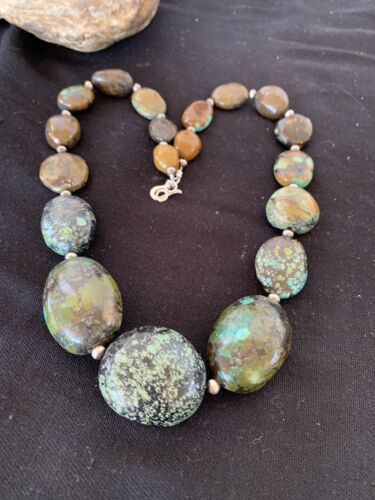 Navajo Graduated Sterling Silver Natural Blue Nugget Turquoise Necklace | Authentic Native American | 22" | 00622