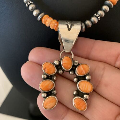 Navajo Sterling Silver Spiny Oyster Naja Pendant Necklace | Authentic Native American Handmade | 1316