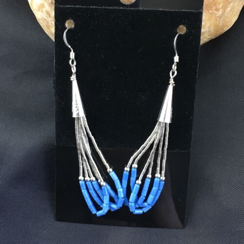 Liquid Sterling Silver Heishi Dangle Earrings | Blue Denim Lapis | 2" | 2005