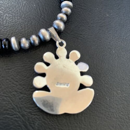 Navajo Pearl Black Onyx Necklace with Pendant | Sterling Silver | 22" | Authentic Native American Handmade | 12279