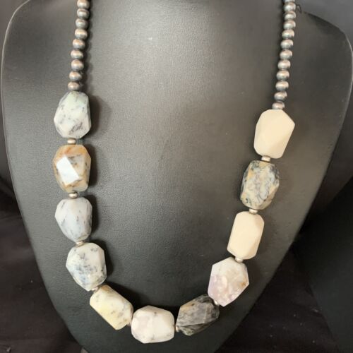 Southwestern White Opal 20 mm Bead Sterling Silver Necklace Navajo 21" 13982