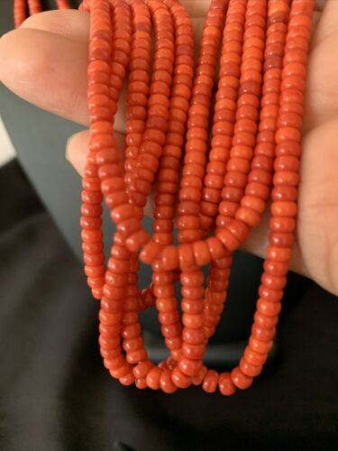 Navajo Red Coral 5-Strand Sterling Silver Turquoise Bead Necklace 22" | Native American Jewelry 12622