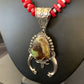 Navajo Green Gaspeite Naja Pendant with Red Coral | Sterling Silver | 23" Necklace | Authentic Native American Handmade | 11165
