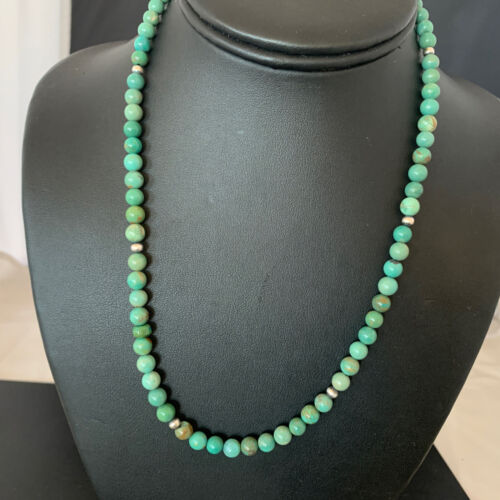 Navajo Royston Green Turquoise Necklace | Sterling Silver | Authentic Native American Handmade | 18" | 02213