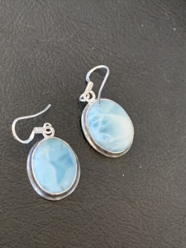 Navajo Blue Larimar Dangle Earrings | Sterling Silver Beads | Authentic Native American Handmade | 1614
