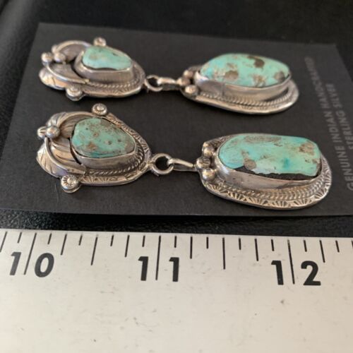 Navajo Blue Dry Creek Turquoise Post Dangle Earrings | Sterling Silver | Authentic Native American Handmade | 13873