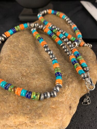 Native American Sterling Silver Multi-Stone Turquoise Lapis Necklace Bracelet Set | Navajo Handmade | 12345 - Masha USA