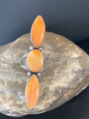 Navajo Orange Spiny Oyster Ring | Authentic Native American Sterling Silver | Multi-Stone | Sz 5.5 | 11657