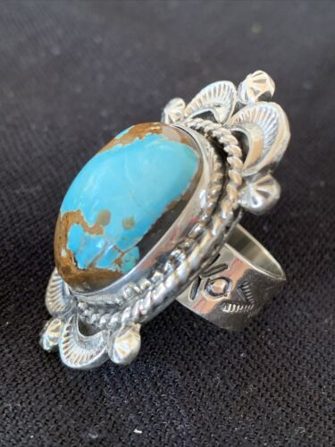 Southwestern Navajo Sterling Silver Blue Turquoise #8 Ring | Sz 7.5 | 1687