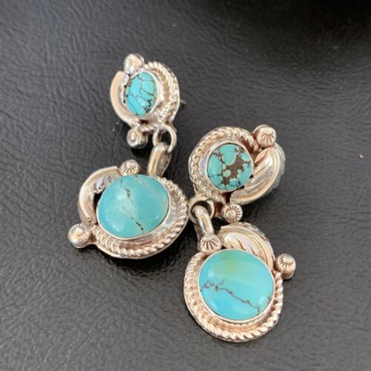 Handmade Navajo Spiderweb Turquoise Dangle Earrings | Sterling Silver Post | Authentic Native American | 1483