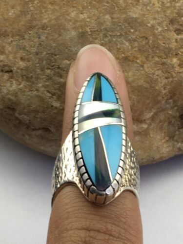 Native American Women's Navajo Opal & Turquoise Inlay Ring | Sterling Silver | Sz 6.5 | 1608