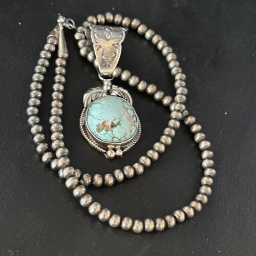 Navajo Blue Golden Hills Pendant Necklace | Sterling Silver | Authentic Native American Handmade | 14651
