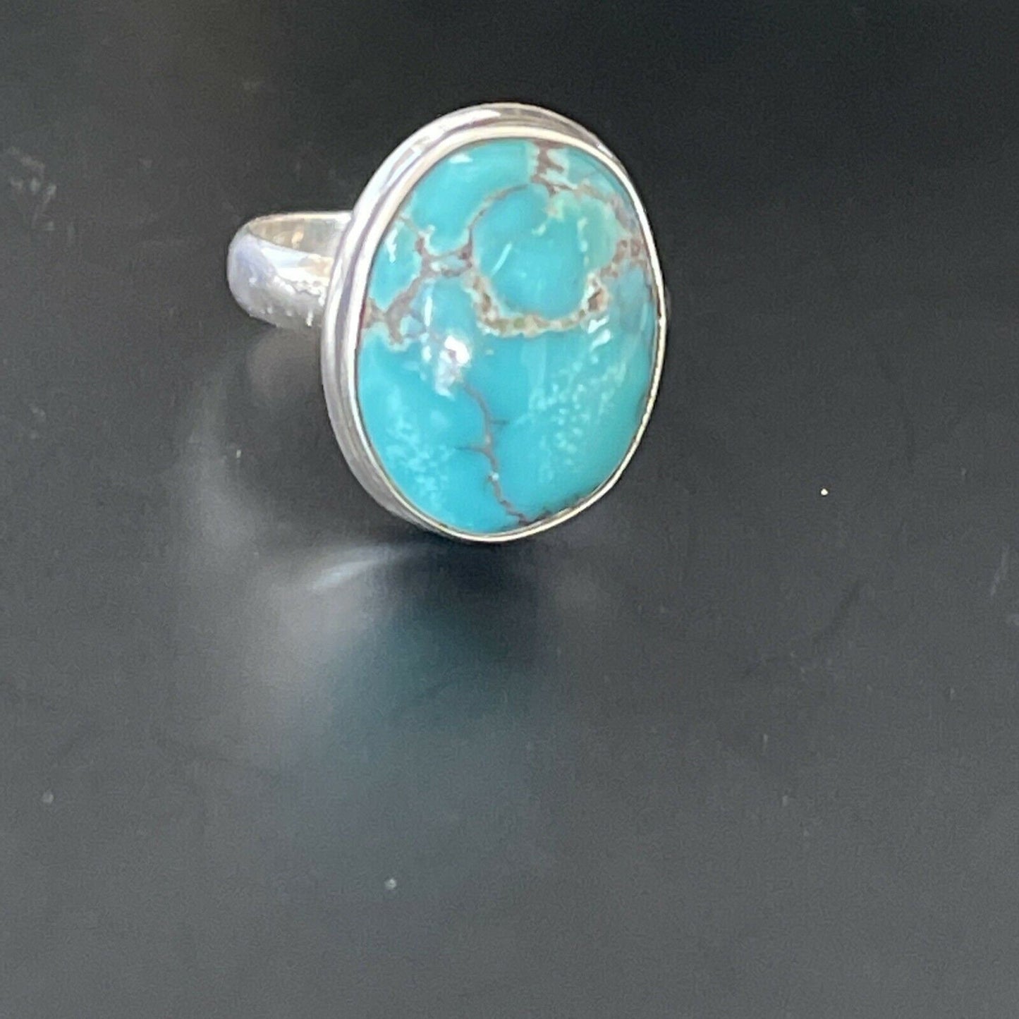 Navajo Spiderweb Blue Turquoise Ring | Sterling Silver | Sz 6.5 | Authentic Native American Handmade | 11444