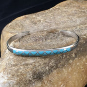Native American Zuni Blue Faux Opal Inlay Cuff Bracelet | Sterling Silver | 10189