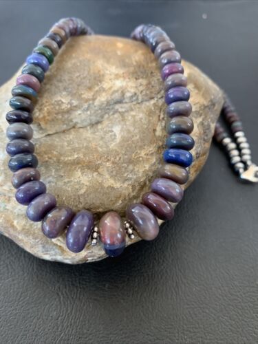 Native American Women's | Sterling Silver | Ethiopian Black Fire Opal Bead Necklace | Handmade | 18" | 01919