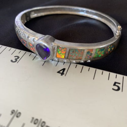 Navajo Sterling Silver Bracelet with Opal and Amethyst | 7" | Ring Sz 6 | Native American Handmade | 13120
