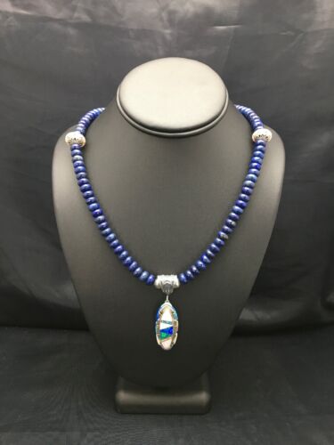 Opal & Lapis Pendant Necklace | Navajo Sterling Silver | Authentic Native American Jewelry | 2606