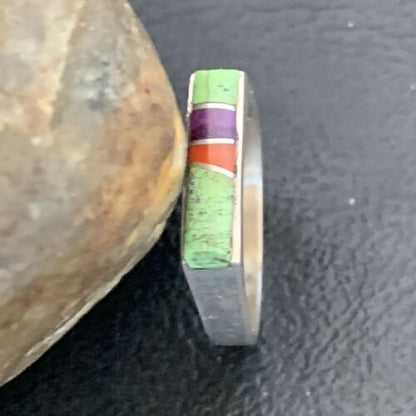 Navajo Green Gaspiete Sugilite Red Coral Inlay Ring | Sz 6 | Authentic Native American Handmade | 10990