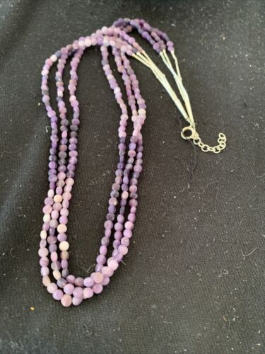 Navajo Sugilite Beads Liquid Heishi Necklace | 3 Strands Sterling Silver Tubes | Authentic Native American Handmade | 850