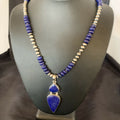 Navajo Sterling Silver Beads Necklace with Lapis Lazuli Pendant | 8mm | Authentic Native American Handmade | 11365