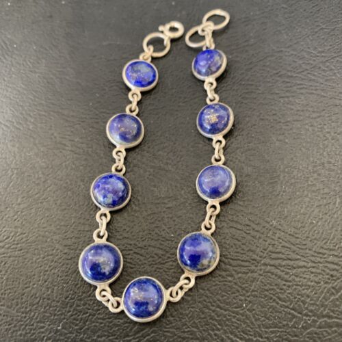 Minimalist Navajo Blue Lapis Lazuli Link Bracelet | Sterling Silver | 7.5" | 12655