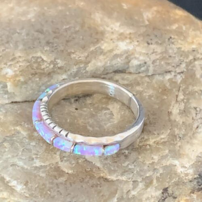 Southwestern Navajo Pink Opal Inlay Ring | Sterling Silver | Sz 7.5 | Authentic Native American Handmade | Yazzie | 10615