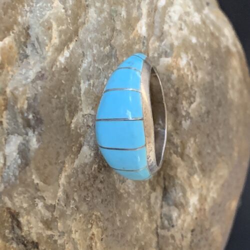 Navajo Blue Turquoise Inlay Band Ring | Sz 6 | Authentic Native American Handmade | 12391